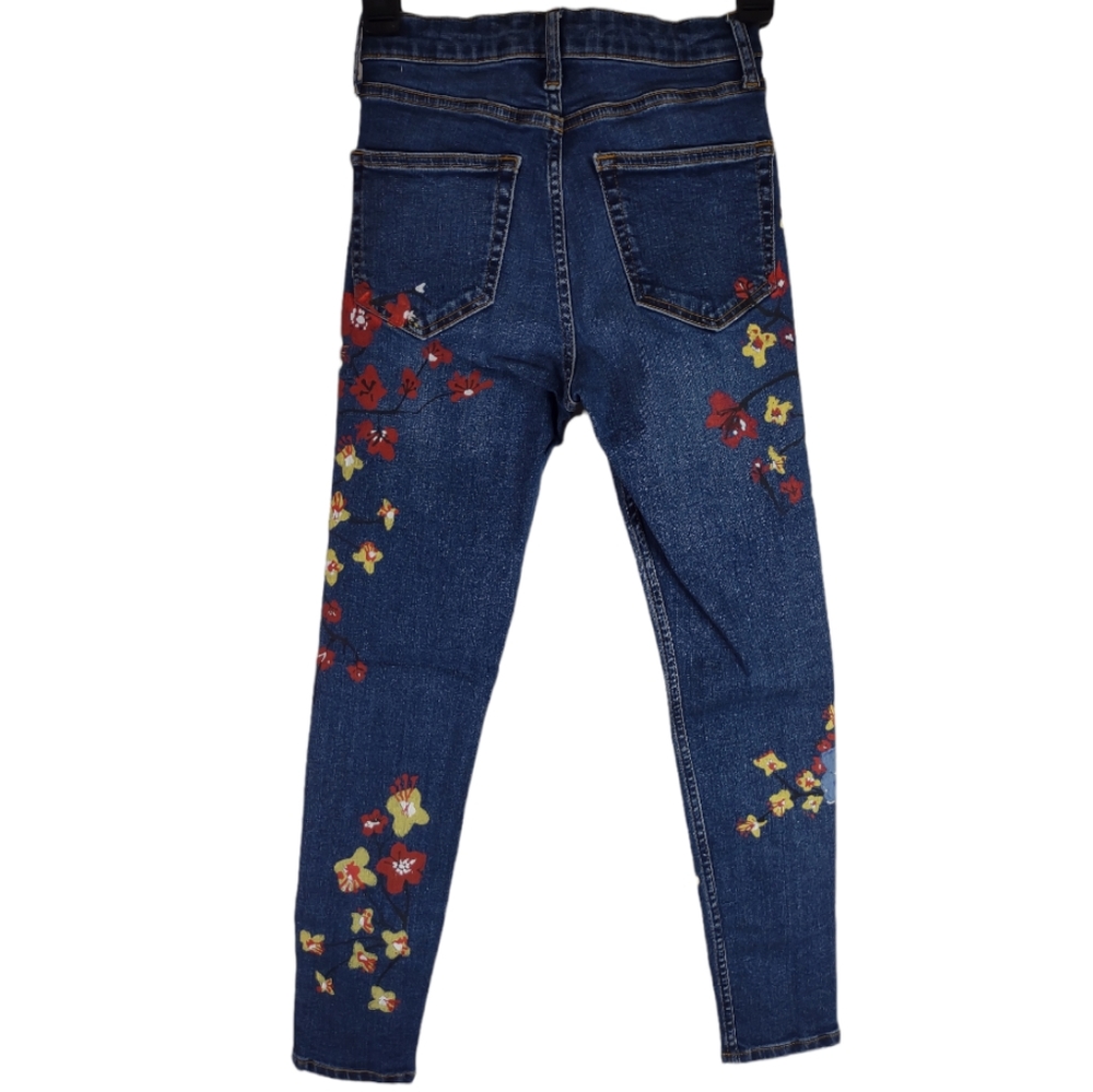 Topshop MOTO Floral Jamie Jeans Size W 25 L 25 Skinny Hand Painted - Picture 5 of 15